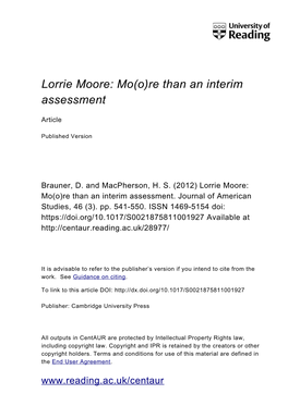 Lorrie Moore: Mo(O)Re Than an Interim Assessment