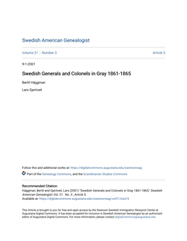 Swedish Generals and Colonels in Gray 1861-1865