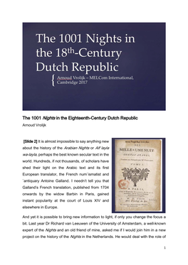 The 1001 Nights in the Eighteenth-Century Dutch Republic Arnoud Vrolijk