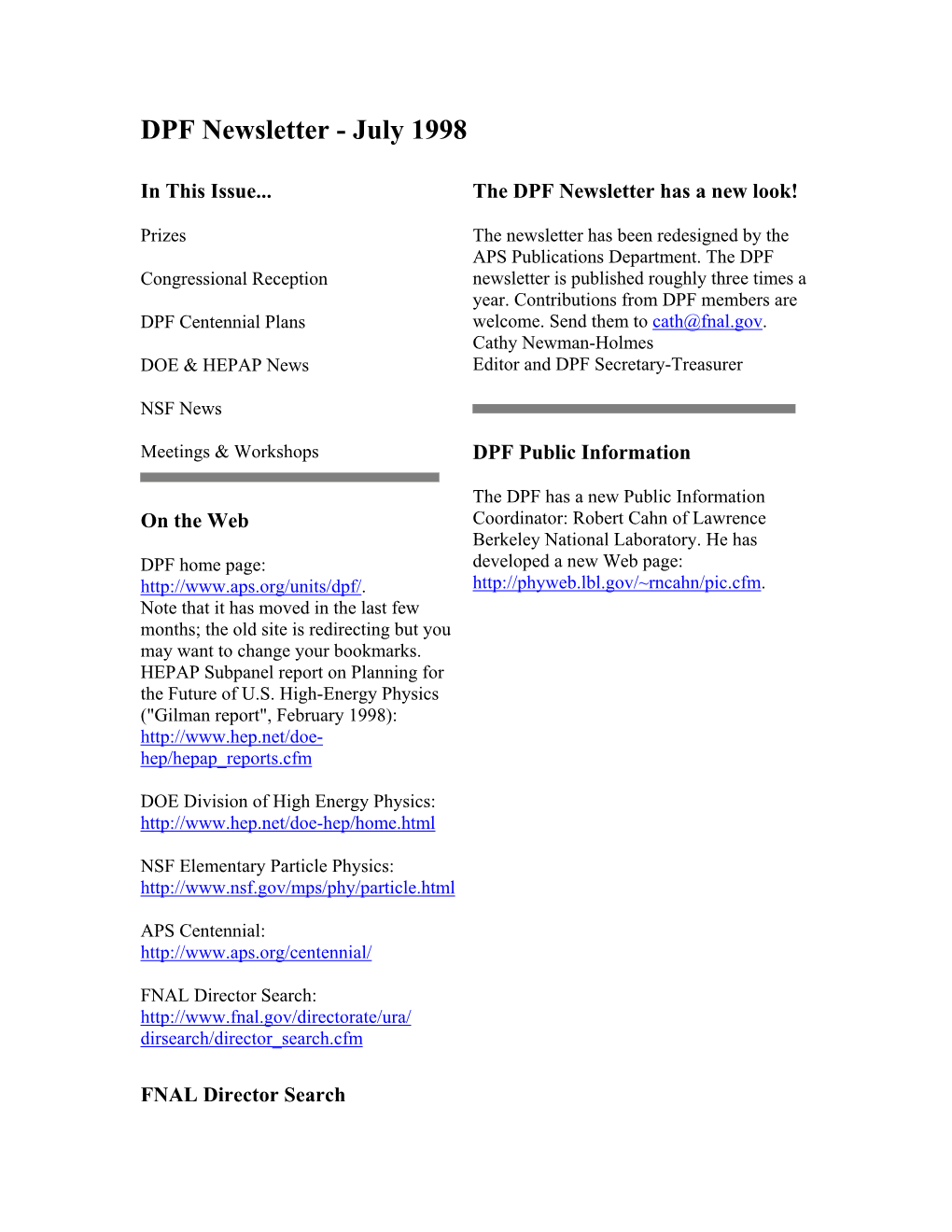 DPF Newsletter - July 1998