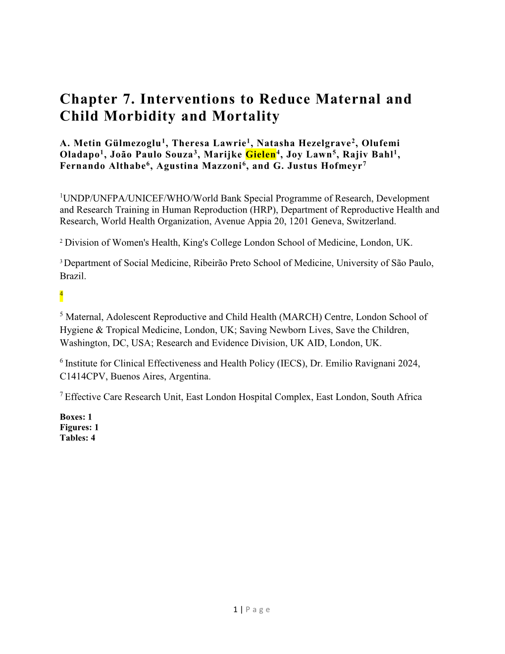 Chapter 7. Interventions to Reduce Maternal and Child Morbidity and Mortality