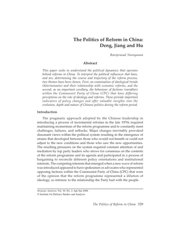 The Politics of Reform in China: Deng, Jiang and Hu