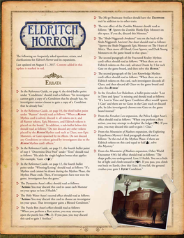 Errata, and ^^ the Second Paragraph of the Fractured Reality Mythos Clarifications for Eldritch Horror and Its Expansions