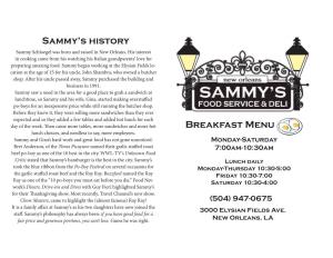 Breakfast Menu Sammy's History