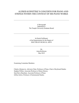 Alfred Schnittke's Concerto for Piano and Strings Within
