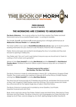 The Mormons Are Coming to Melbourne!