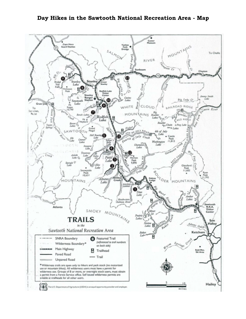 Day Hikes in the Sawtooth National Recreation Area - Map