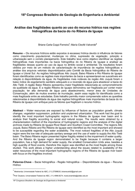 16º Congresso Brasileiro De Geologia De Engenharia E Ambiental Análise