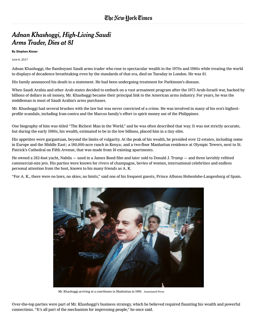 Adnan Khashoggi, High-Living Saudi Arms Trader, Dies at 81