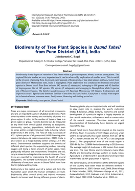 Biodiversity of Tree Plant Species in Daund Tahsil from Pune District (M.S.), India Jalindarnath G