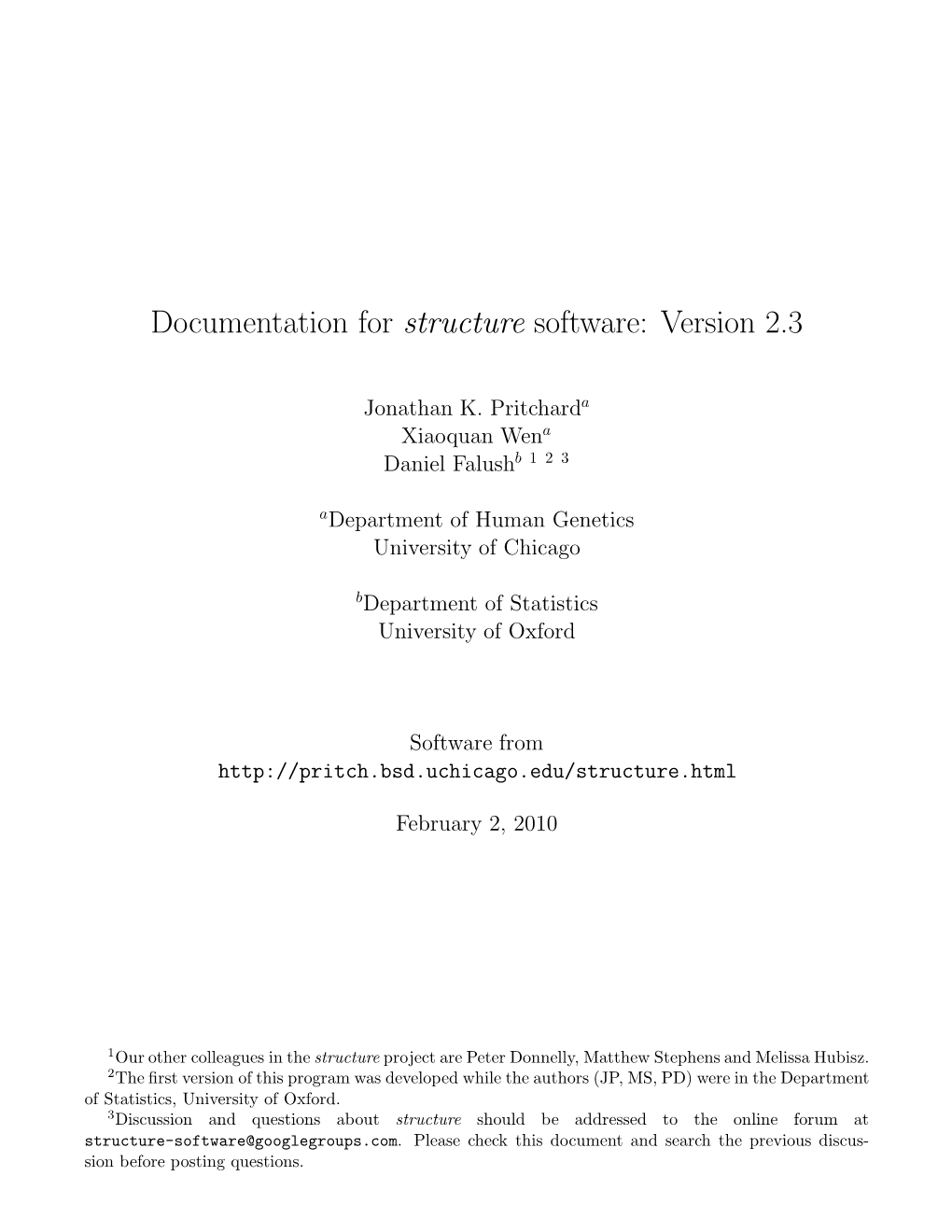 Documentation for Structure Software: Version 2.3