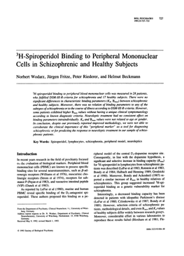 3H-Spiroperidol Binding to Peripheral Mononuclear Cells in Schizophrenic and Healthy Subjects