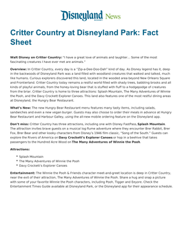 Critter Country at Disneyland Park: Fact Sheet