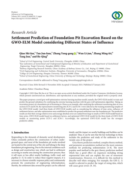 Settlement Prediction of Foundation Pit Excavation Based on the GWO-ELM Model Considering Different States of Influence