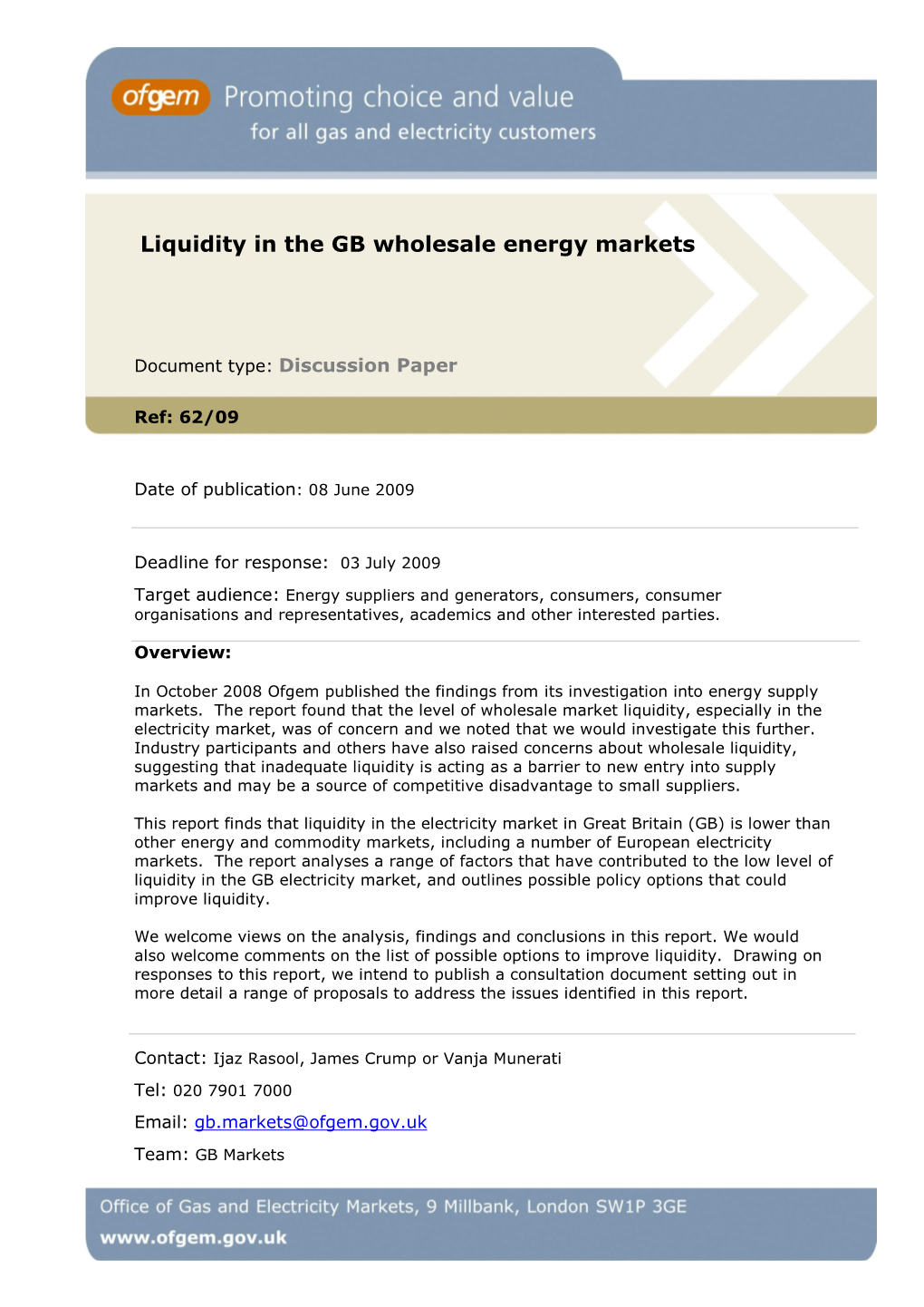 Wholesale Energy Markets