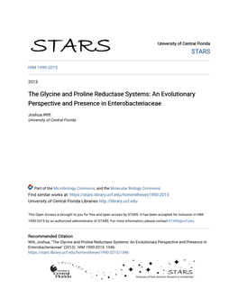 The Glycine and Proline Reductase Systems: an Evolutionary Perspective and Presence in Enterobacteriaceae