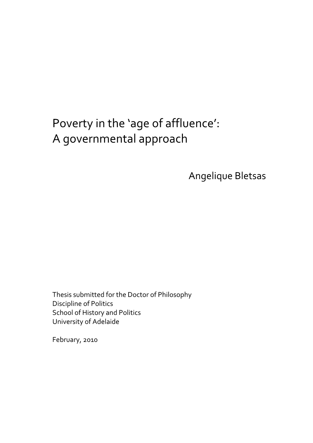 Poverty in the 'Age of Affluence': a Governmental Approach