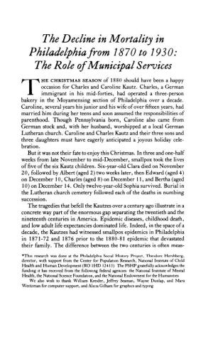 The Decline in Mortality in Philadelphia from 1870 to 1930: the Role of Municipal Services
