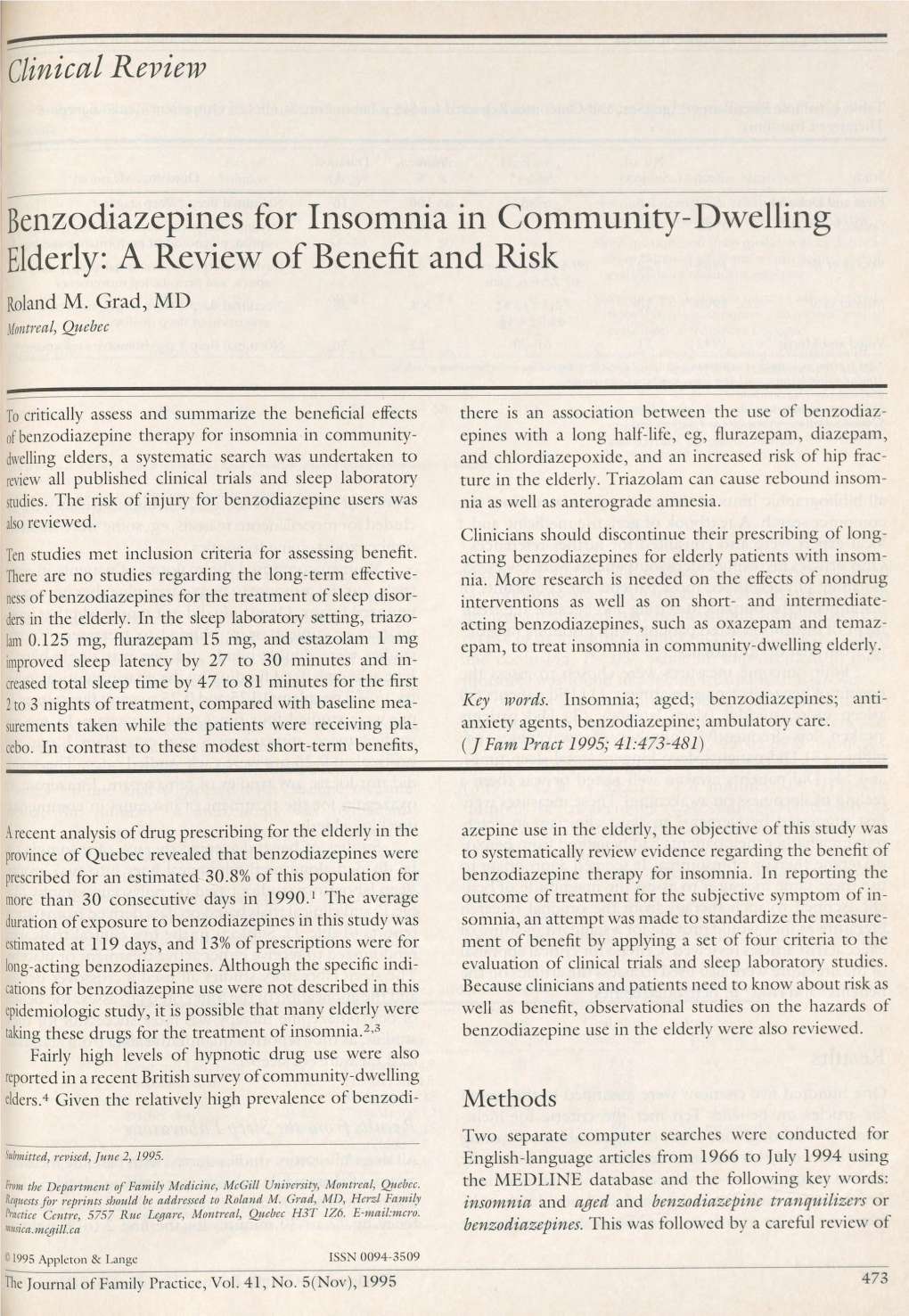 Benzodiazepines for Insomnia in Community-Dwelling Elderly: a Review of Benefit and Risk