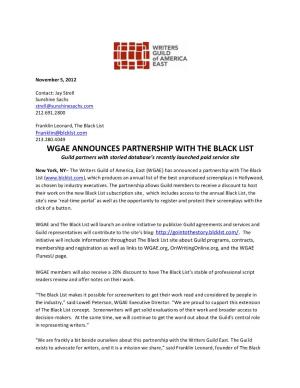 WGAE ANNOUNCES PARTNERSHIP with the BLACK LIST Guild Partners with Storied Database’S Recently Launched Paid Service Site