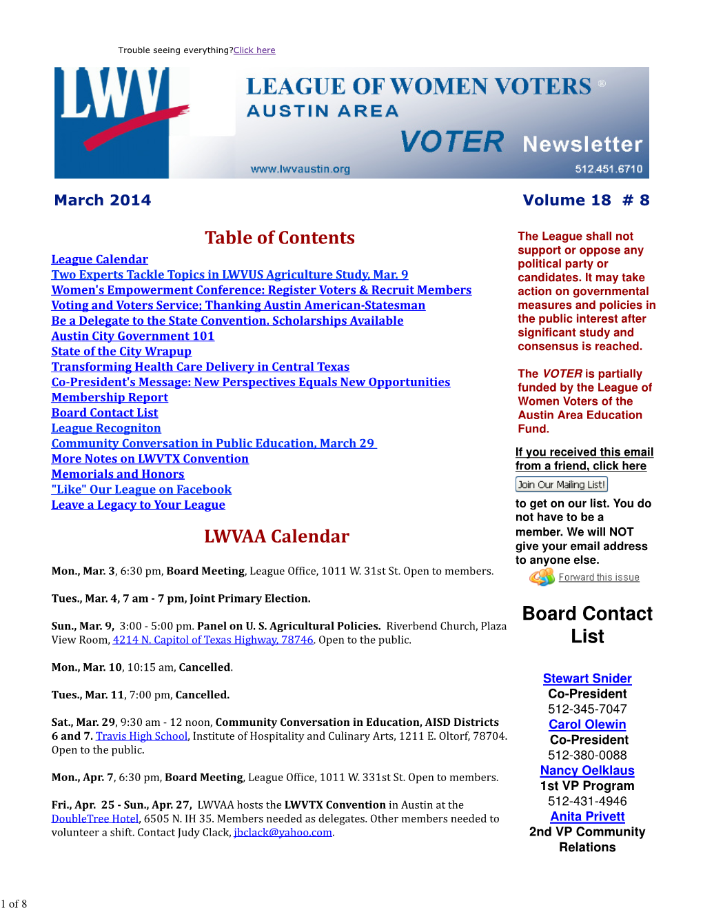 March 2014 Voter Newsletter