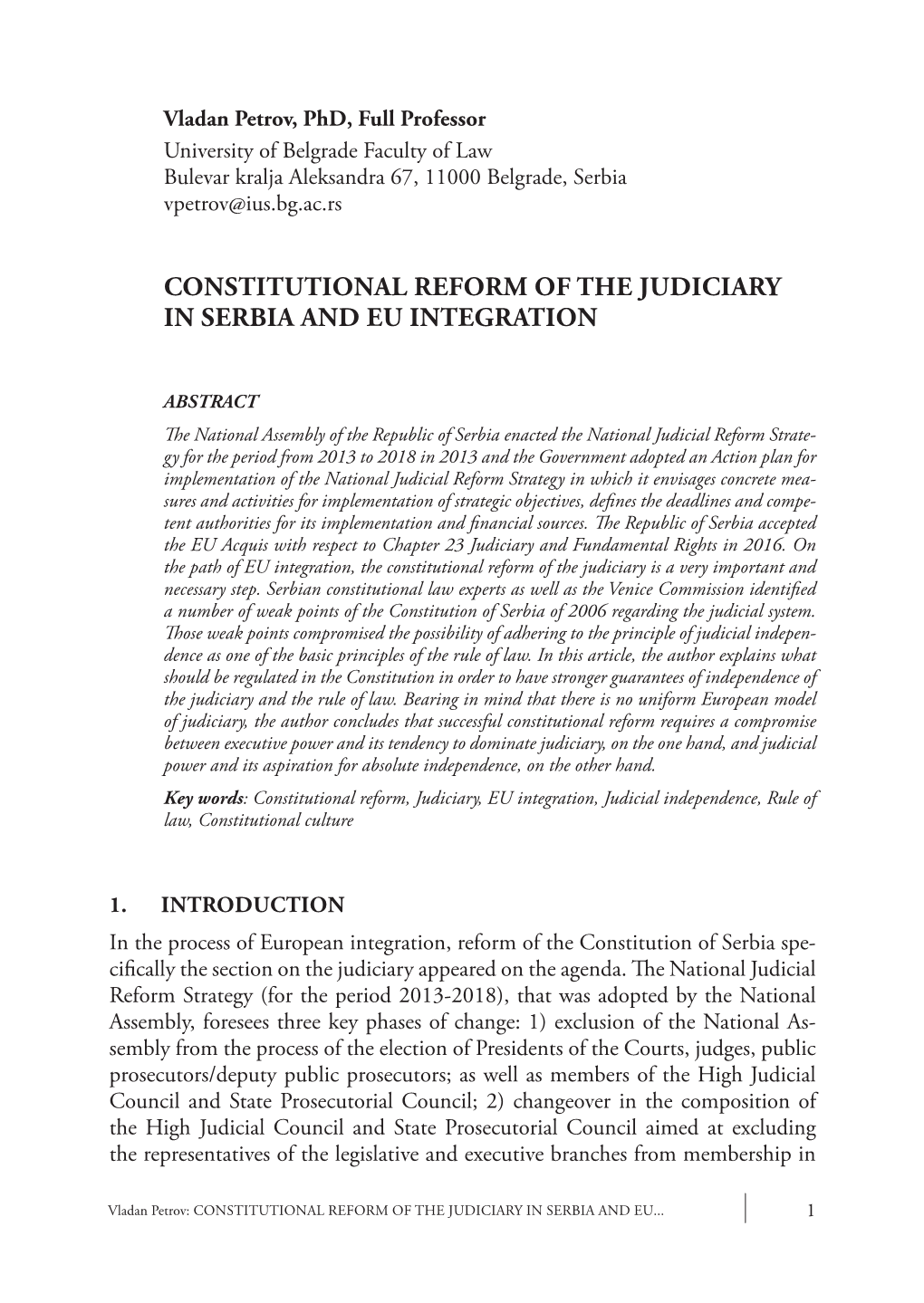 Constitutional Reform of the Judiciary in Serbia and Eu Integration