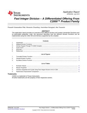 Fast Integer Division – a Differentiated Offering from C2000 Product Family