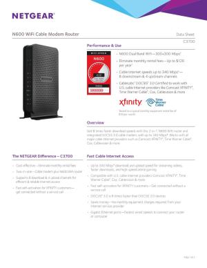 N600 Wifi Cable Modem Router Data Sheet C3700 Performance & Use