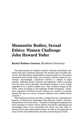 Mennonite Bodies, Sexual Ethics: Women Challenge John Howard Yoder