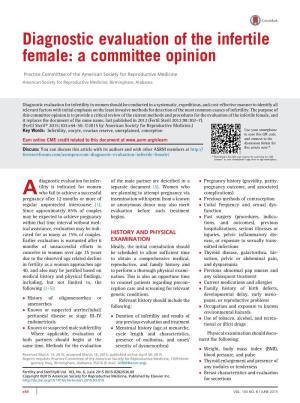 Diagnostic Evaluation of the Infertile Female: a Committee Opinion