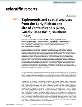 Taphonomic and Spatial Analyses from the Early Pleistocene Site of Venta Micena 4 (Orce, Guadix‑Baza Basin, Southern Spain) Carmen Luzón1, Jose Yravedra 2,3*, Lloyd A