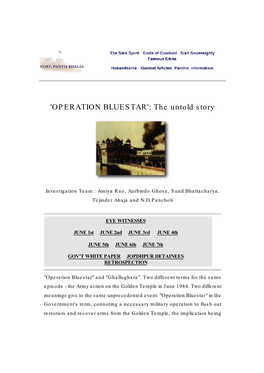 OPERATION BLUESTAR': the Untold Story