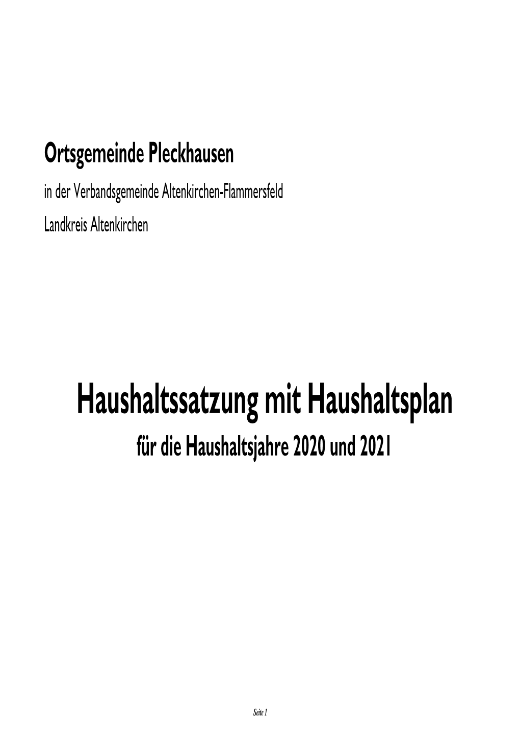 Haushaltssatzung Mit Haushaltsplan 2020-2021