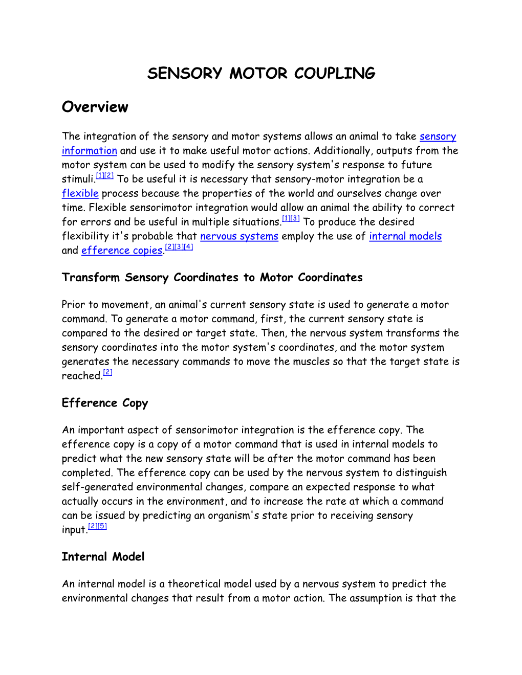 SENSORY MOTOR COUPLING Overview