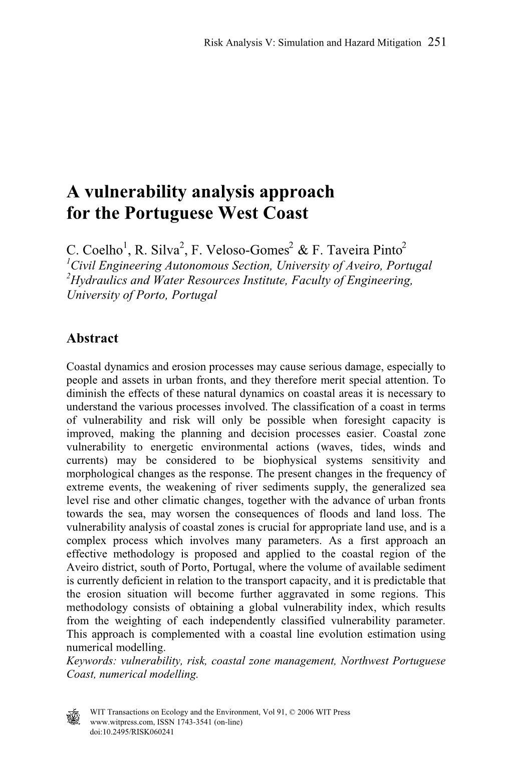 A Vulnerability Analysis Approach for the Portuguese West Coast