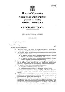 AMENDMENTS Given up to and Including Monday 27 January 2014