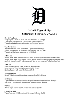 Detroit Tigers Clips Saturday, February 27, 2016