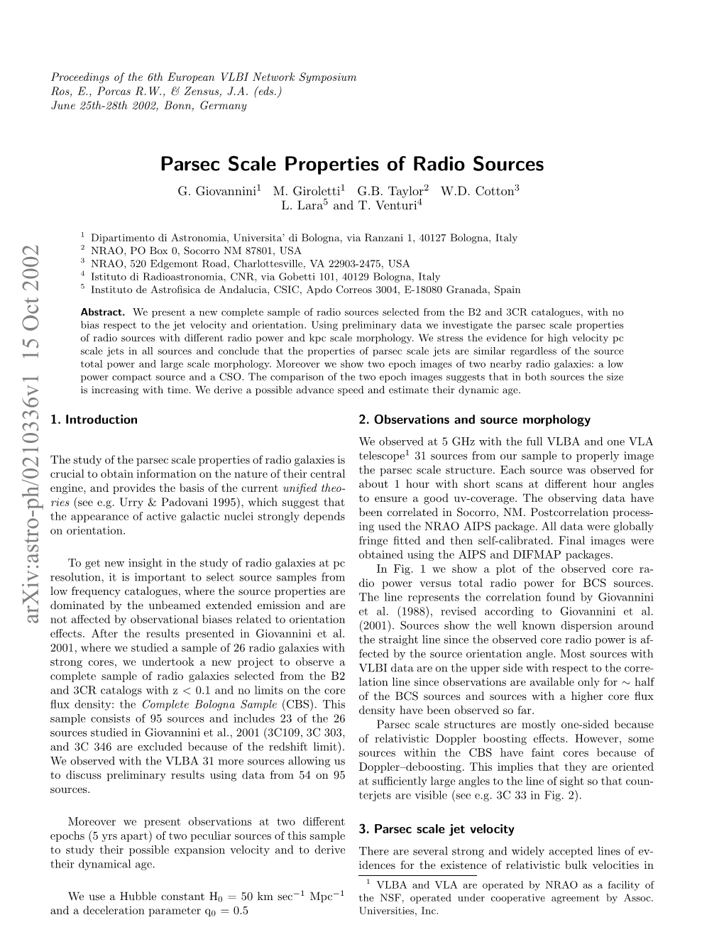 Parsec Scale Properties of Radio Sources