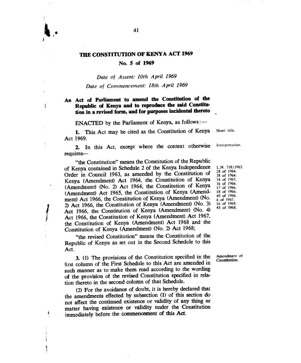 Constitution of Kenya Act, 1969