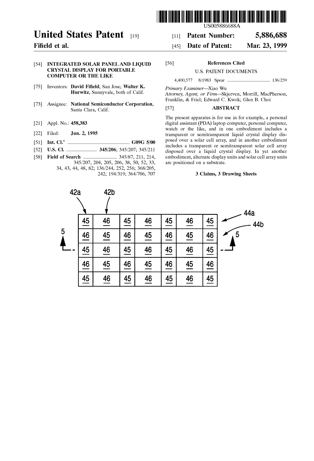 United States Patent (19) 11 Patent Number: 5,886,688 Fifield Et Al