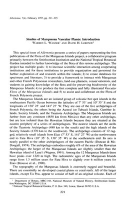 Studies of Marquesan Vascular Plants: Introduction WARREN L