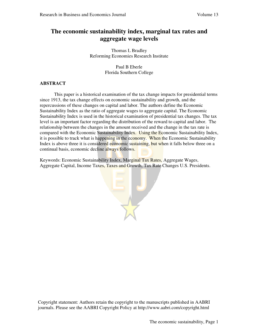 The Economic Sustainability Index, Marginal Tax Rates and Aggregate Wage Levels