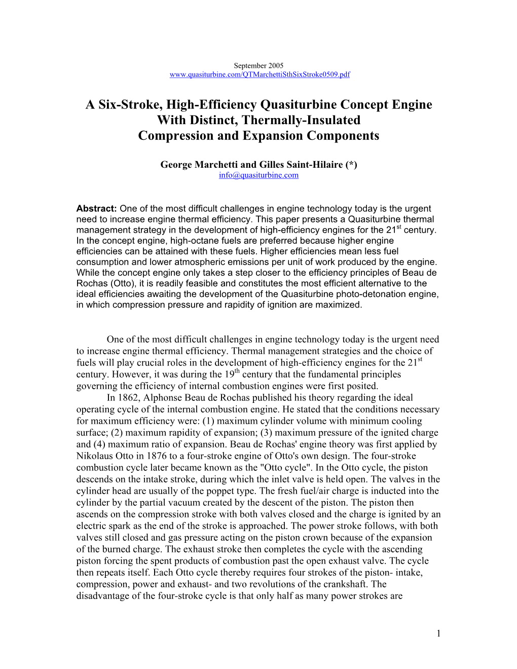 A Six-Stroke, High-Efficiency Quasiturbine Concept Engine with Distinct, Thermally-Insulated Compression and Expansion Components