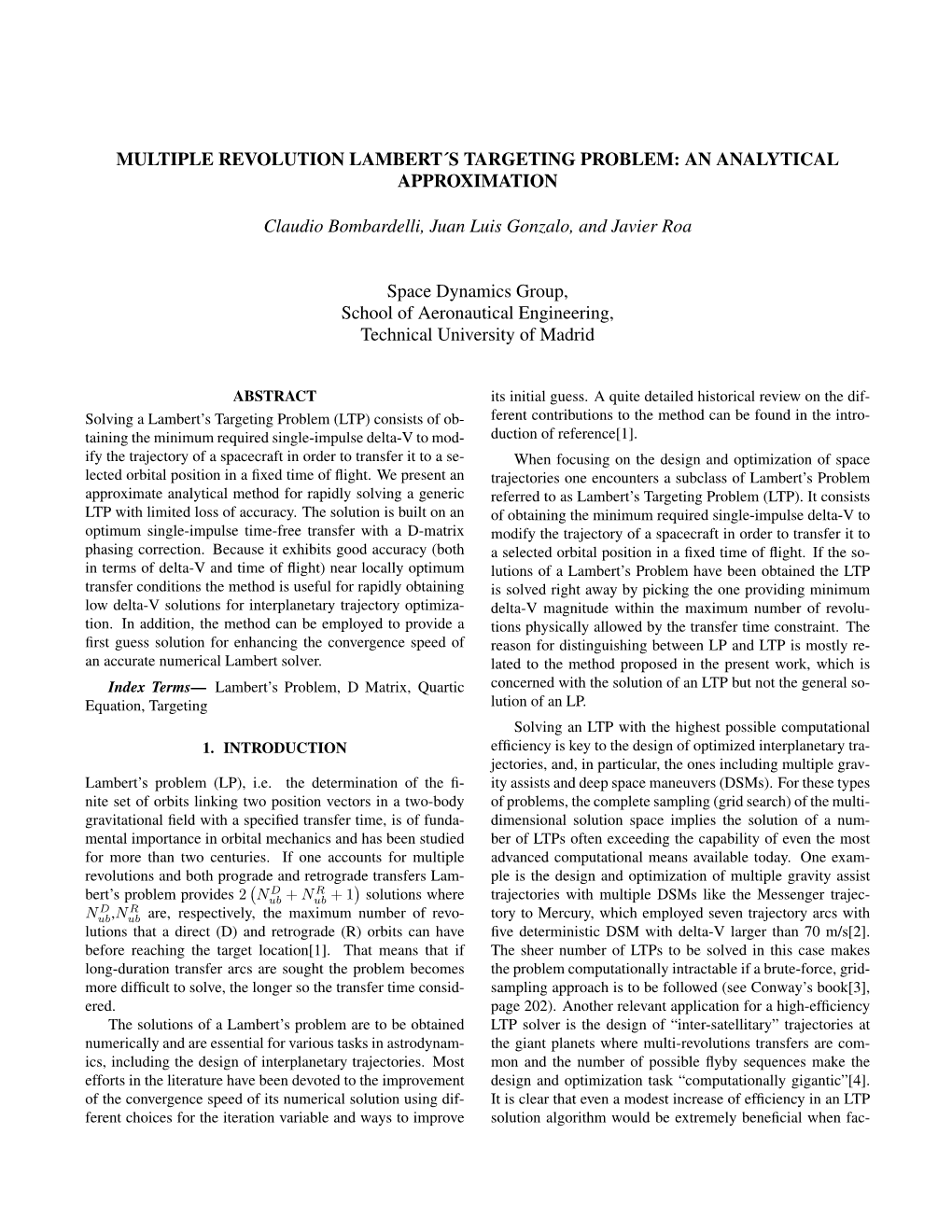 Multiple Revolution Lambert´S Targeting Problem: an Analytical Approximation