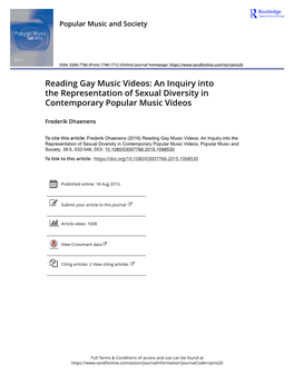 Reading Gay Music Videos: an Inquiry Into the Representation of Sexual Diversity in Contemporary Popular Music Videos