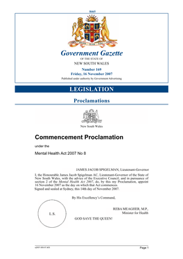 Government Gazette of the STATE of NEW SOUTH WALES Number 169 Friday, 16 November 2007 Published Under Authority by Government Advertising