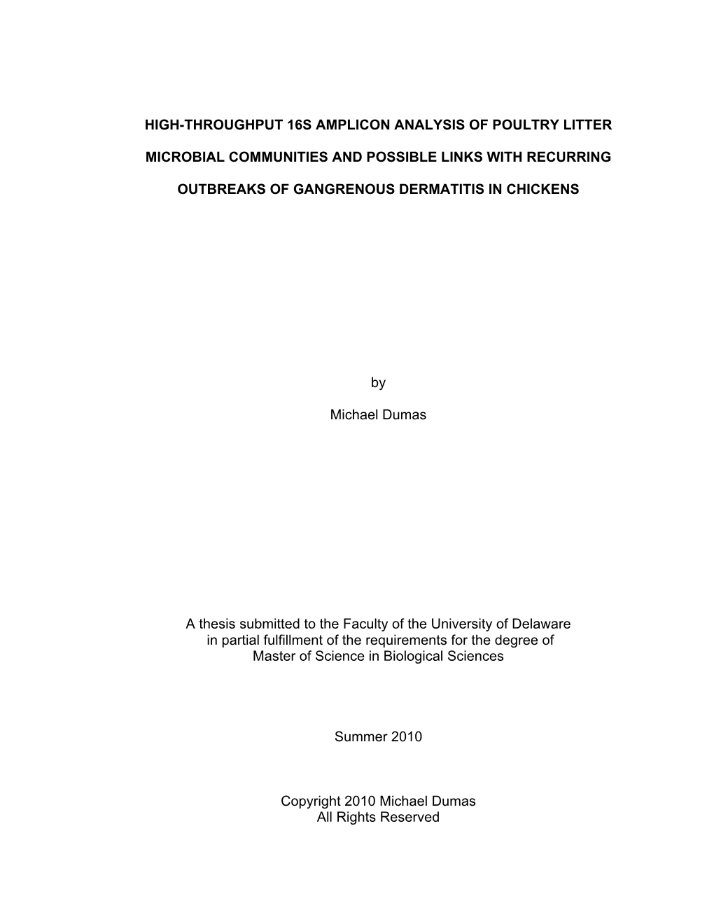 High-Throughput 16S Amplicon Analysis of Poultry Litter