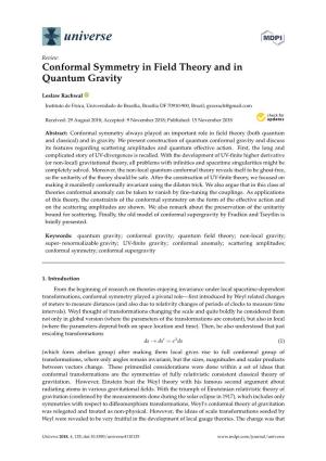 Conformal Symmetry in Field Theory and in Quantum Gravity