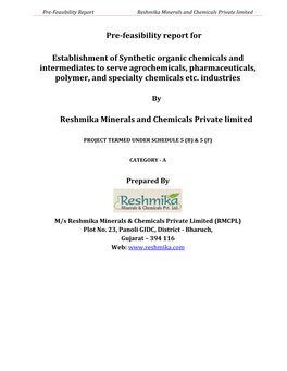 Pre-Feasibility Report Vinati Organics Limited, Plot No. L-2/1, L-2/2, Addln