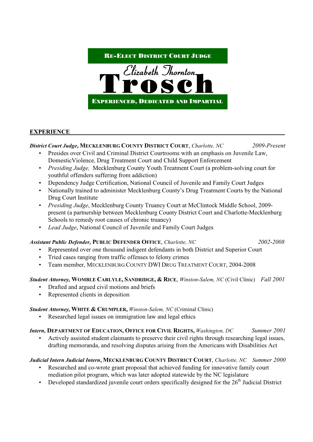 Elizabeth Thornton Trosch for Judge Resume 11-3-11